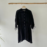 【ハモミシノオトナフク】Crinkled Ribbon Gathered Half-Sleeve Blouse