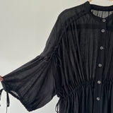 【ハモミシノオトナフク】Crinkled Ribbon Gathered Half-Sleeve Blouse