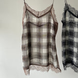 【ハモミシノオトナフク】Chiffon Plaid Lace Camisole
