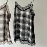 【ハモミシノオトナフク】Chiffon Plaid Lace Camisole