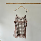 【ハモミシノオトナフク】Chiffon Plaid Lace Camisole