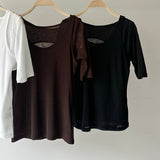 【ハモミシノオトナフク】2-way Sheer Asymmetrical Layered Tee