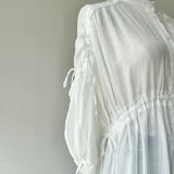 【ハモミシノオトナフク】Crinkled Ribbon Gathered Half-Sleeve Blouse