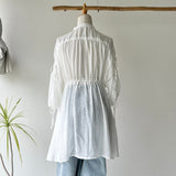 【ハモミシノオトナフク】Crinkled Ribbon Gathered Half-Sleeve Blouse