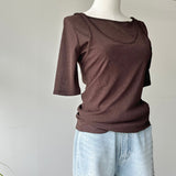 【ハモミシノオトナフク】2-way Sheer Asymmetrical Layered Tee