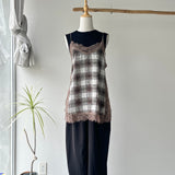 【ハモミシノオトナフク】Chiffon Plaid Lace Camisole
