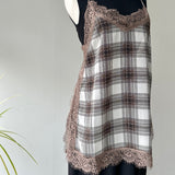 【ハモミシノオトナフク】Chiffon Plaid Lace Camisole