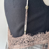 【ハモミシノオトナフク】Chiffon Plaid Lace Camisole