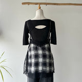 【ハモミシノオトナフク】Chiffon Plaid Lace Camisole