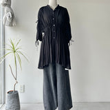 【ハモミシノオトナフク】Crinkled Ribbon Gathered Half-Sleeve Blouse