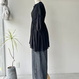 【ハモミシノオトナフク】Crinkled Ribbon Gathered Half-Sleeve Blouse
