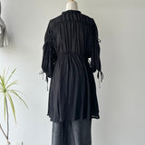 【ハモミシノオトナフク】Crinkled Ribbon Gathered Half-Sleeve Blouse