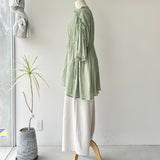 【ハモミシノオトナフク】Crinkled Ribbon Gathered Half-Sleeve Blouse