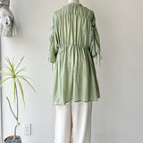 【ハモミシノオトナフク】Crinkled Ribbon Gathered Half-Sleeve Blouse