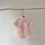 【hamomisi】Tulle fluffy short sleeve dress rompers(70.80.90cm)