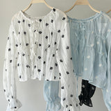 【ハモミシノオトナフク】Front Ribbon 2-Way Blouse