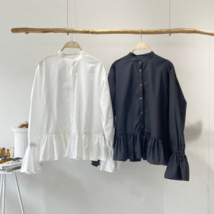【ハモミシノオトナフク】Frilled hem blouse
