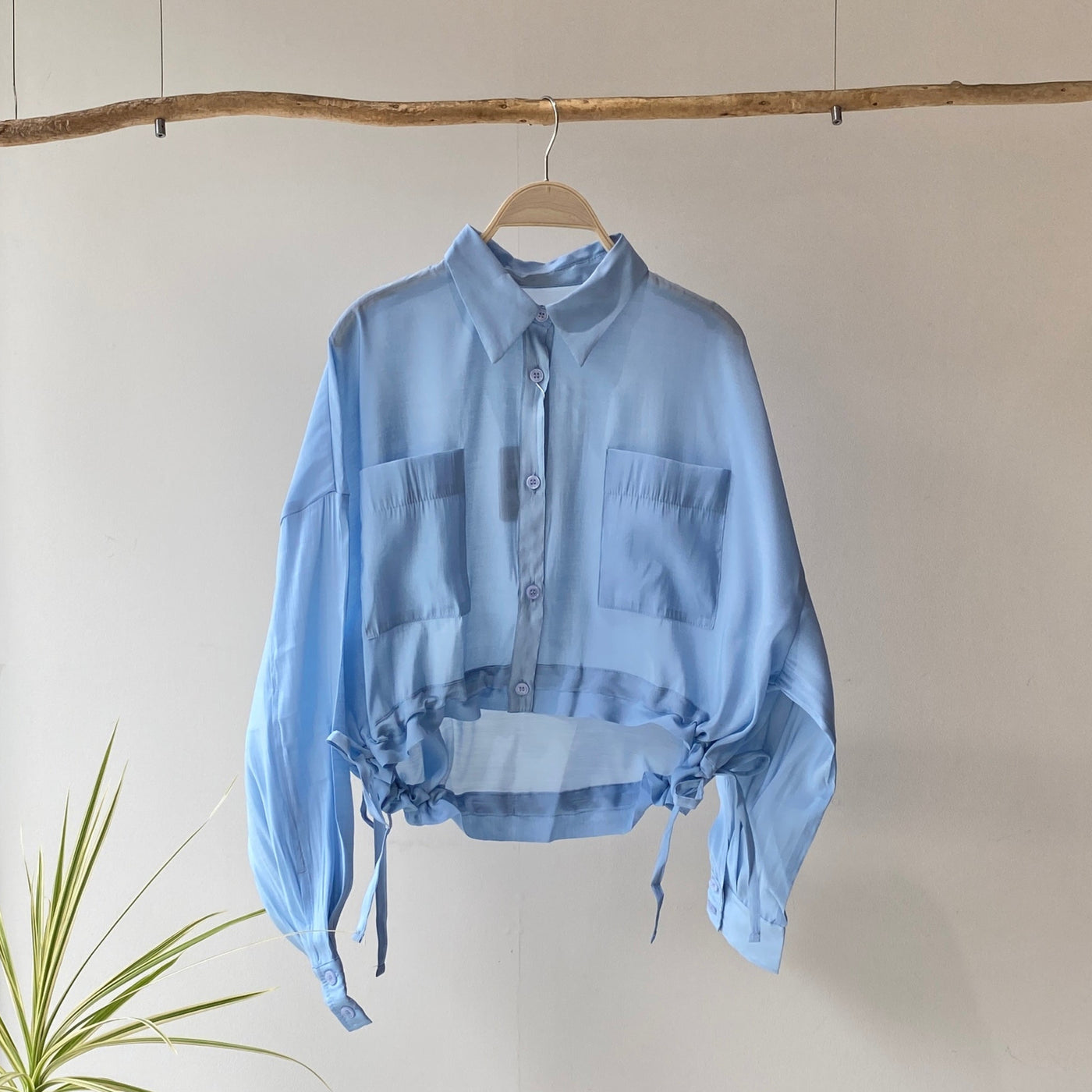 【ハモミシノオトナフク】Sheer poplin gathered blouse