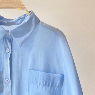 【ハモミシノオトナフク】Sheer poplin gathered blouse