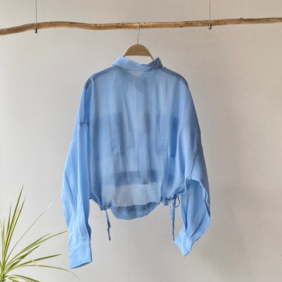 【ハモミシノオトナフク】Sheer poplin gathered blouse