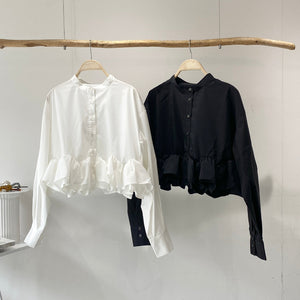 【ハモミシノオトナフク】Broadcloth Frill Hem Blouse