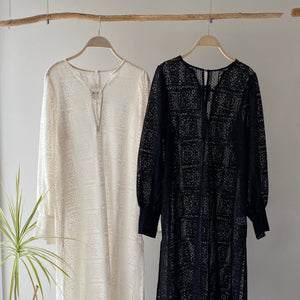【ハモミシノオトナフク】Block lace slit OP