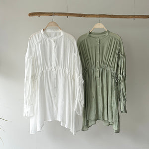 【ハモミシノオトナフク】Crinkled Ribbon Gathered Blouse