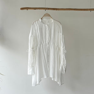 【ハモミシノオトナフク】Crinkled Ribbon Gathered Blouse