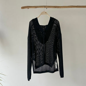 【ハモミシノオトナフク】Mesh Knit Hooded Pullover