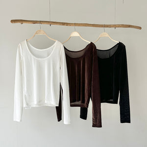 【ハモミシノオトナフク】Sheer Velour Backless Pullover