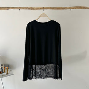 【ハモミシノオトナフク】Jersey lace long T-shirt