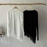 【ハモミシノオトナフク】Asymmetrical pullover  lace trim