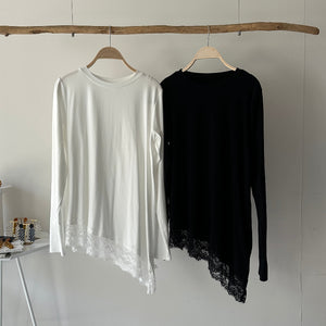 【ハモミシノオトナフク】Asymmetrical pullover  lace trim