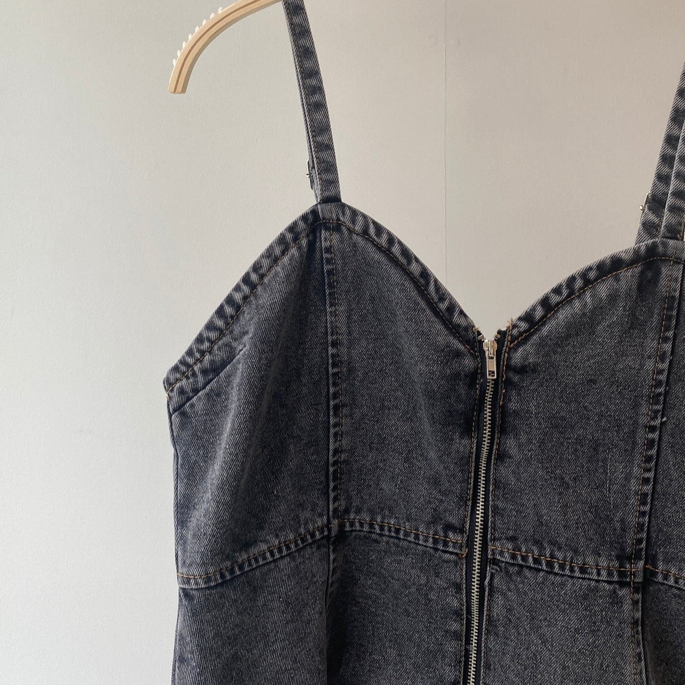 【ハモミシノオトナフク】Double zip denim bustier