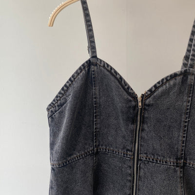 【ハモミシノオトナフク】Double zip denim bustier