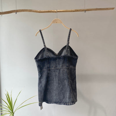 【ハモミシノオトナフク】Double zip denim bustier