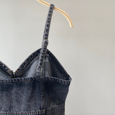 【ハモミシノオトナフク】Double zip denim bustier