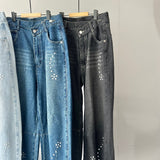 【ハモミシノオトナフク】Denim studded asymmetrical curved pants