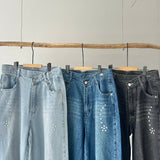 【ハモミシノオトナフク】Denim studded asymmetrical curved pants