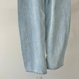【ハモミシノオトナフク】Denim studded asymmetrical curved pants