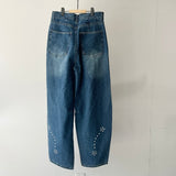 【ハモミシノオトナフク】Denim studded asymmetrical curved pants
