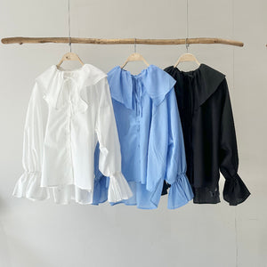 【ハモミシノオトナフク】Broadcloth ruffle blouse