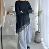 【ハモミシノオトナフク】Asymmetrical pullover  lace trim