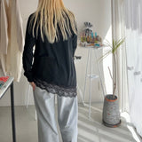 【ハモミシノオトナフク】Asymmetrical pullover  lace trim