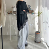 【ハモミシノオトナフク】Asymmetrical pullover  lace trim