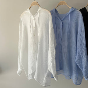 【ハモミシノオトナフク】Sheer Washed Hooded Shirt
