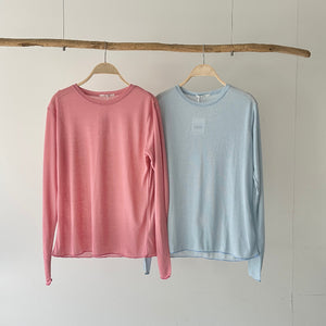 【ハモミシノオトナフク】Slub-style sheer crew neck top
