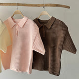 【ハモミシノオトナフク】Mesh polo knit shirt