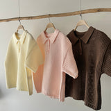 【ハモミシノオトナフク】Mesh polo knit shirt