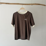 【ハモミシノオトナフク】Embroidered Tuck T-Shirt